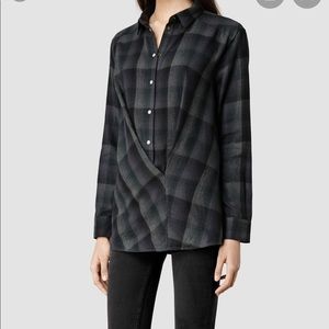 All Saints Kayla Teal Shirt plaid w/snaps